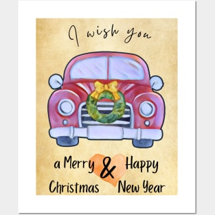 Christmas Car - wish greeting card Posters and Art